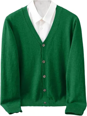 Men's Cardigan Sweater Cable Knitted Shawl Collar Cashmere Sweater for Men V Neck Long-Sleeve Button Slim Fit Sweater