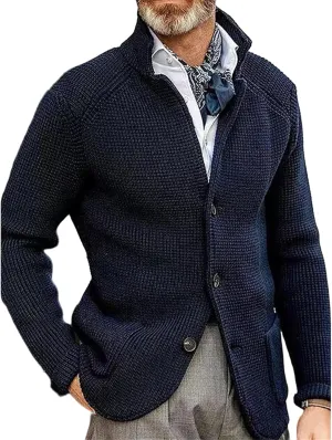 Mens Cardigan Sweater Stand Collar Button Down Knit Blazer Jacket Loose Fit Long Sleeve Casual Cardigans Knitwear