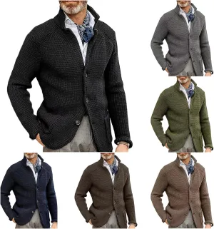 Mens Cardigan Sweater Stand Collar Button Down Knit Blazer Jacket Loose Fit Long Sleeve Casual Cardigans Knitwear