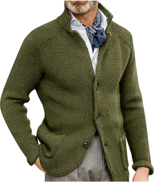 Mens Cardigan Sweater with Buttons Knitted Lapel Men Cardigan Sweater Lightweight Warm Loose Winter Cardigan