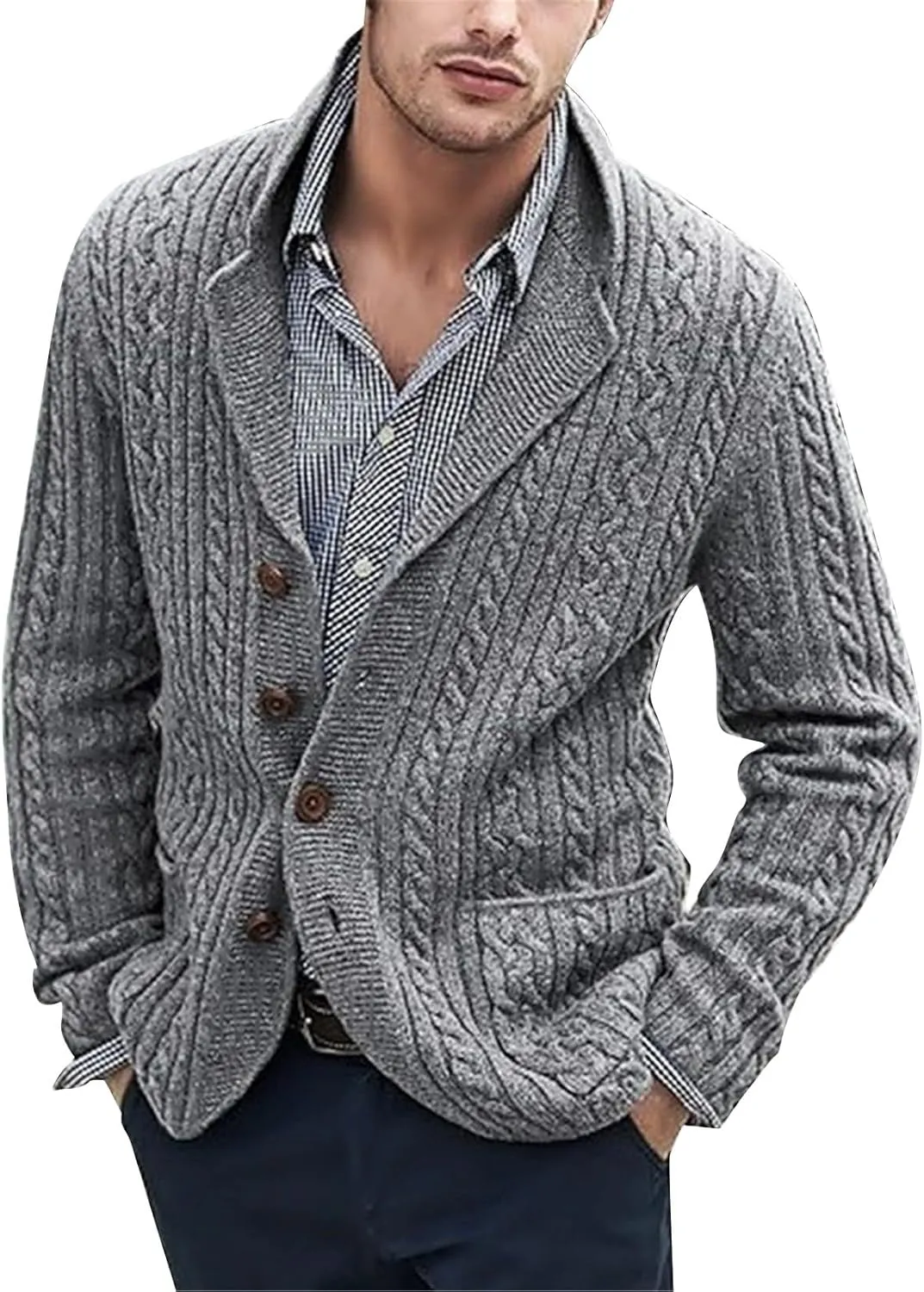 Mens Cardigan Sweaters Knitted Long Sleeve Cable Twisted Knit Warm Winter Sweater Casual Button Down Knitt Sweaters