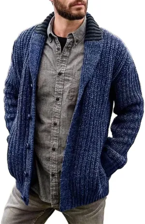 Mens Cardigan Sweaters Long Sleeve Shawl Collar Button Down Open Front Knit Cardigans Casual Warm Sweater