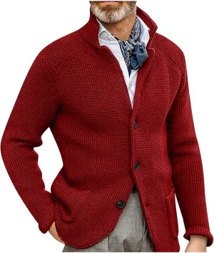 Mens Cardigan with Buttons Knitted Lapel Oversized Cardigan Sweater Lightweight Warm Lounge Winter Cardigan