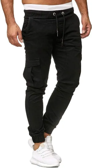 Mens Cargo Pants Casual Solid Color Track Cuff Lace Up Workout Pants Gym Running and Bodybuilding Athletic Sweatpants