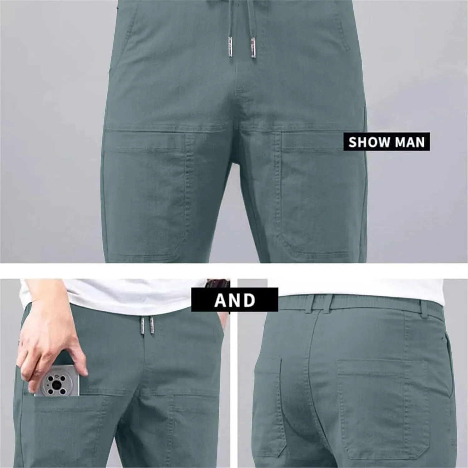 Mens Cargo Pants Plus Size Relaxed fit Stretchy Casual Hiking Pants Elastic Waist Drawstring Multi-Pocket Work Pants