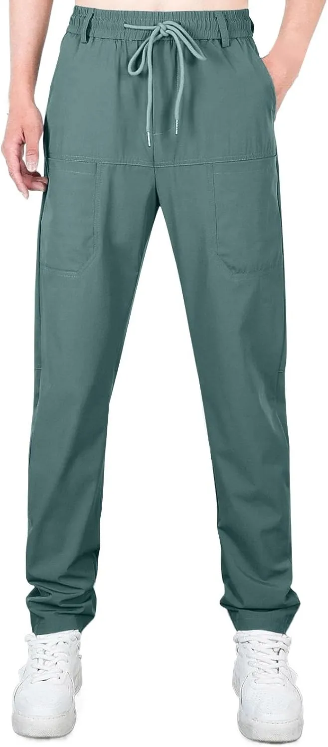 Mens Cargo Pants Plus Size Relaxed fit Stretchy Casual Hiking Pants Elastic Waist Drawstring Multi-Pocket Work Pants