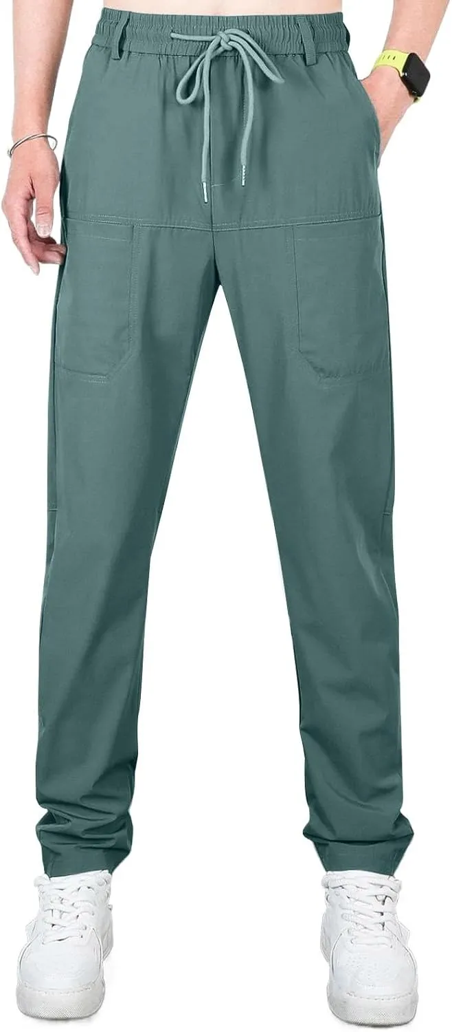 Mens Cargo Pants Plus Size Relaxed fit Stretchy Casual Hiking Pants Elastic Waist Drawstring Multi-Pocket Work Pants