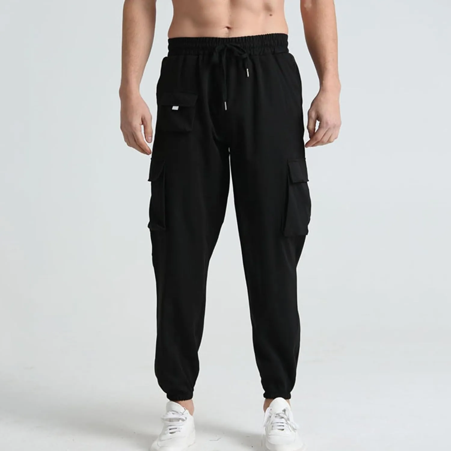 Mens Cargo Pants Relaxed Fit Workout Jogger Pants Lightweight Elastic Waist Outdoor Casual Work Pants Multi Pockets