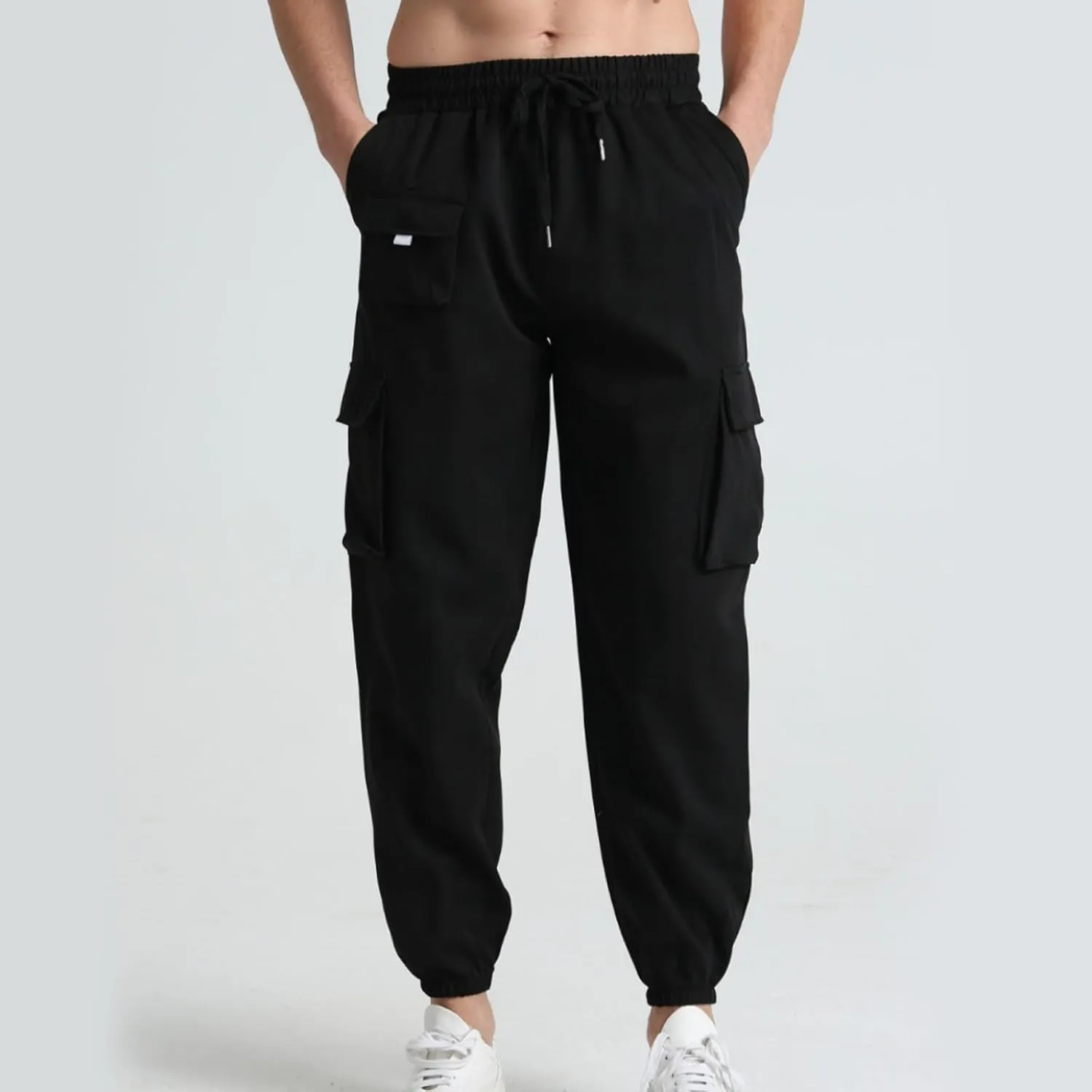 Mens Cargo Pants Relaxed Fit Workout Jogger Pants Lightweight Elastic Waist Outdoor Casual Work Pants Multi Pockets