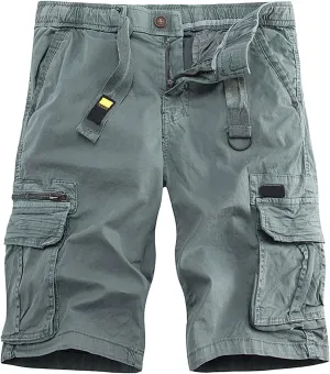 Mens Cargo Shorts Cotton Work Shorts Multi Pocket Casual Workout Shorts for Men with No Belt Shorts below Knee Hiking Shorts