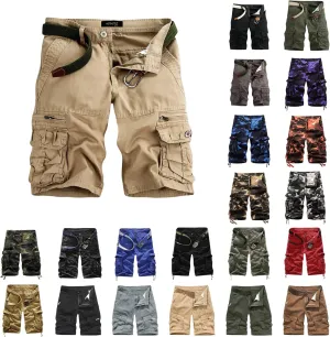 Mens Cargo Shorts Cotton Work Shorts Multi Pocket Casual Workout Shorts Loose Fit Military Cargo Shorts with No Belt