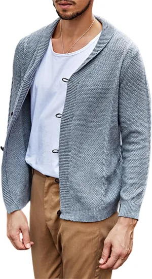 Mens Casual Cable Knit Cardigans in Cotton with Button Down Fronts Relaxed Fit V Neck Long Sleeves