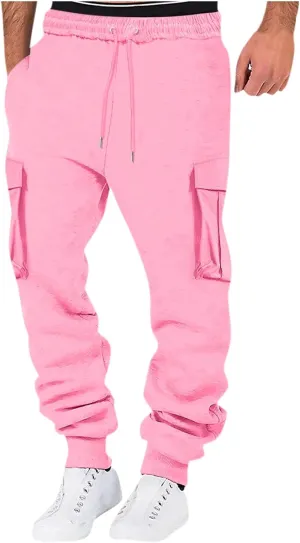 Men's Casual Cargo Pants Workout Joggers Loose Sports Running Solid Color Lace Up Cargo Pants Mens Cargo Hiking Pants
