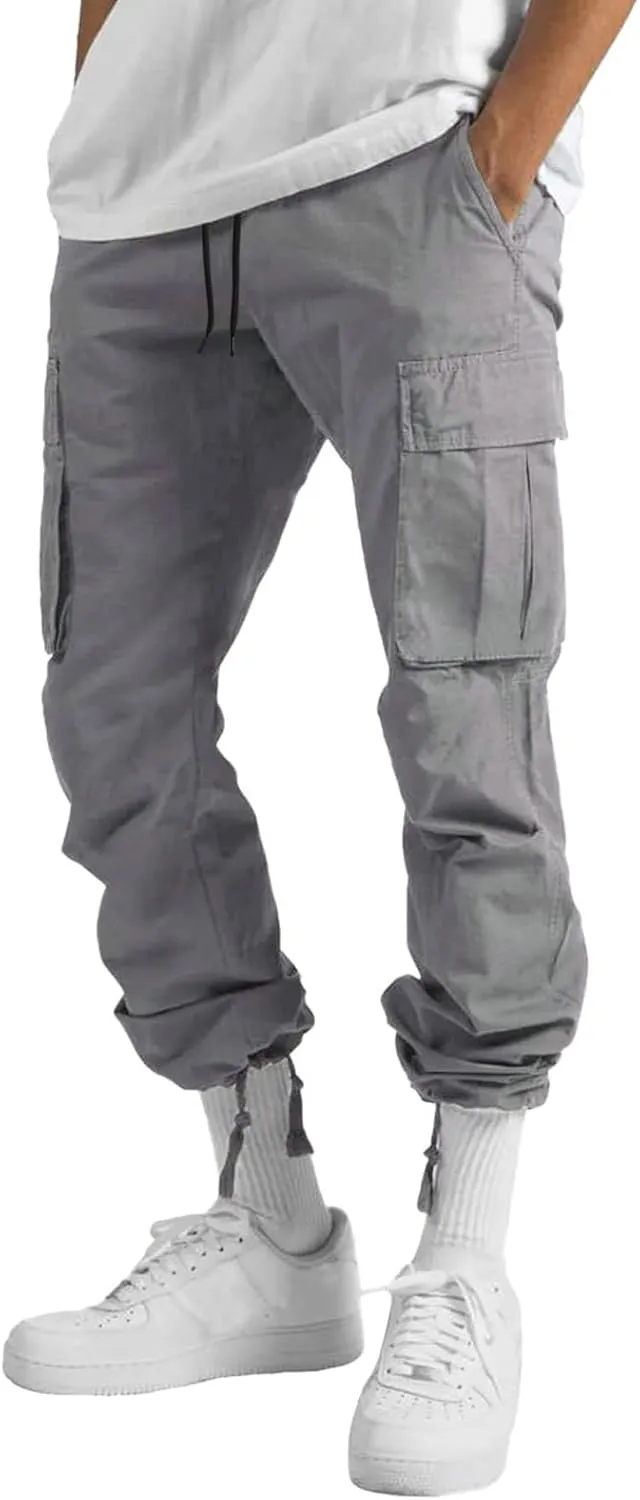 Men's Casual Cargo Pants Workout Joggers Stretch Sweatpants Hiking Drawstring Tactical Pants with Multi Pockets