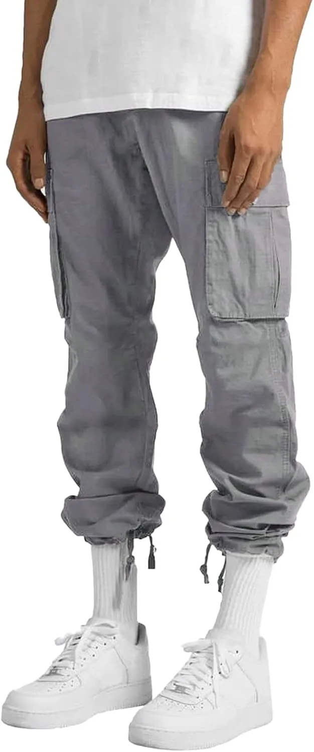 Men's Casual Cargo Pants Workout Joggers Stretch Sweatpants Hiking Drawstring Tactical Pants with Multi Pockets