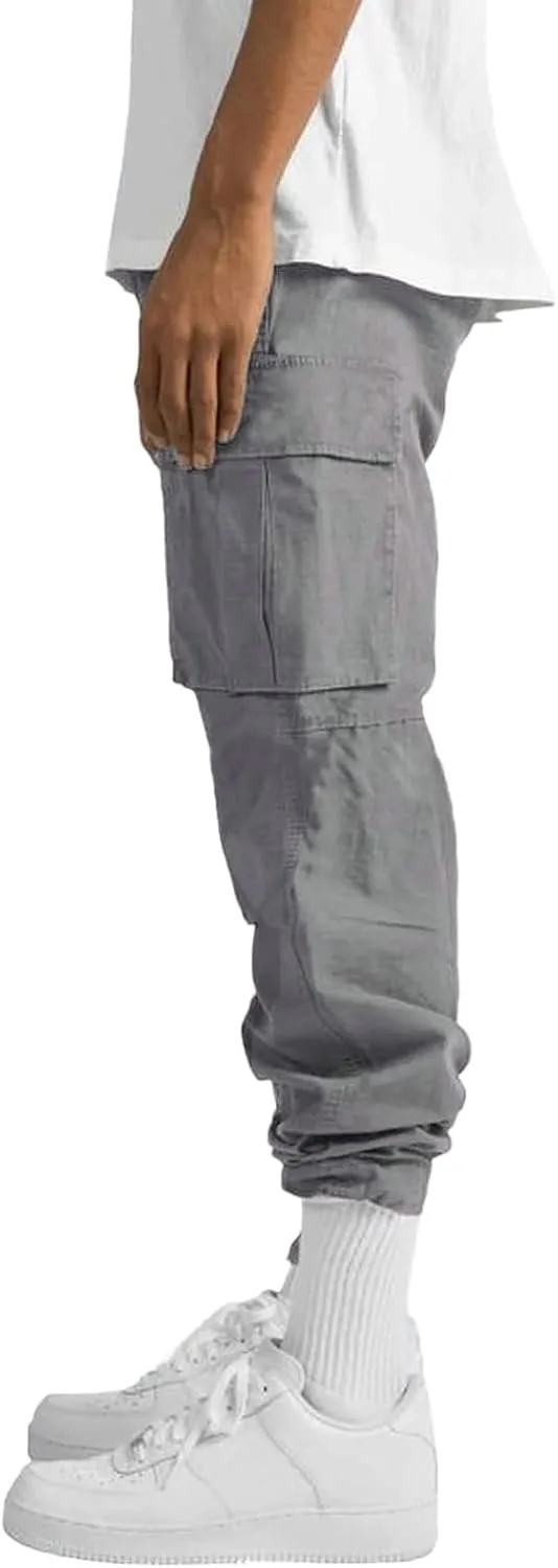 Men's Casual Cargo Pants Workout Joggers Stretch Sweatpants Hiking Drawstring Tactical Pants with Multi Pockets