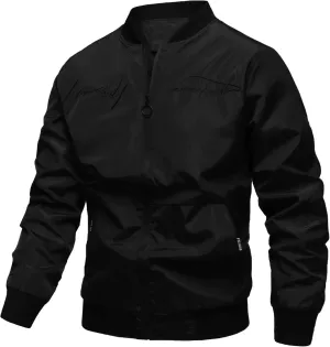 Mens Casual Coat Jacket, Long Sleeve Embroidered Bomber Jacket with Zipper, Anorak Windbreaker with Pockets