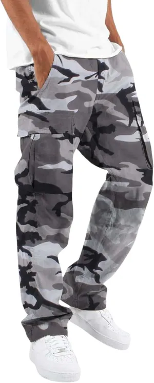 Mens Casual Joggers Pants Men's Winter Street Casual Sports Multi Pocket Up Solid Color Open Bottom Running