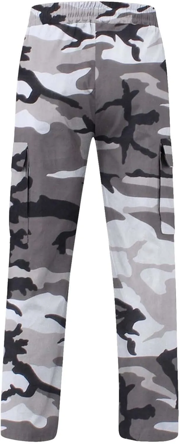 Mens Casual Joggers Pants Men's Winter Street Casual Sports Multi Pocket Up Solid Color Open Bottom Running