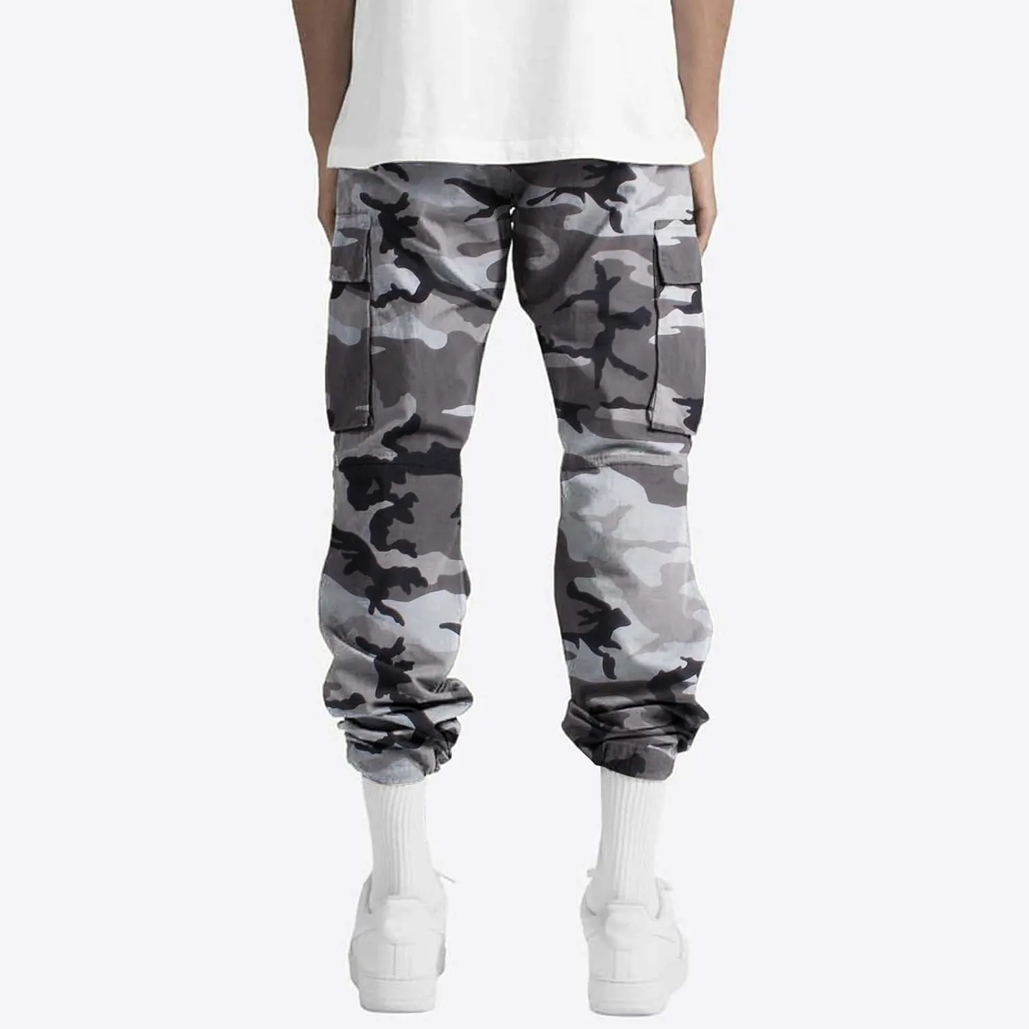 Mens Casual Joggers Pants Men's Winter Street Casual Sports Multi Pocket Up Solid Color Open Bottom Running