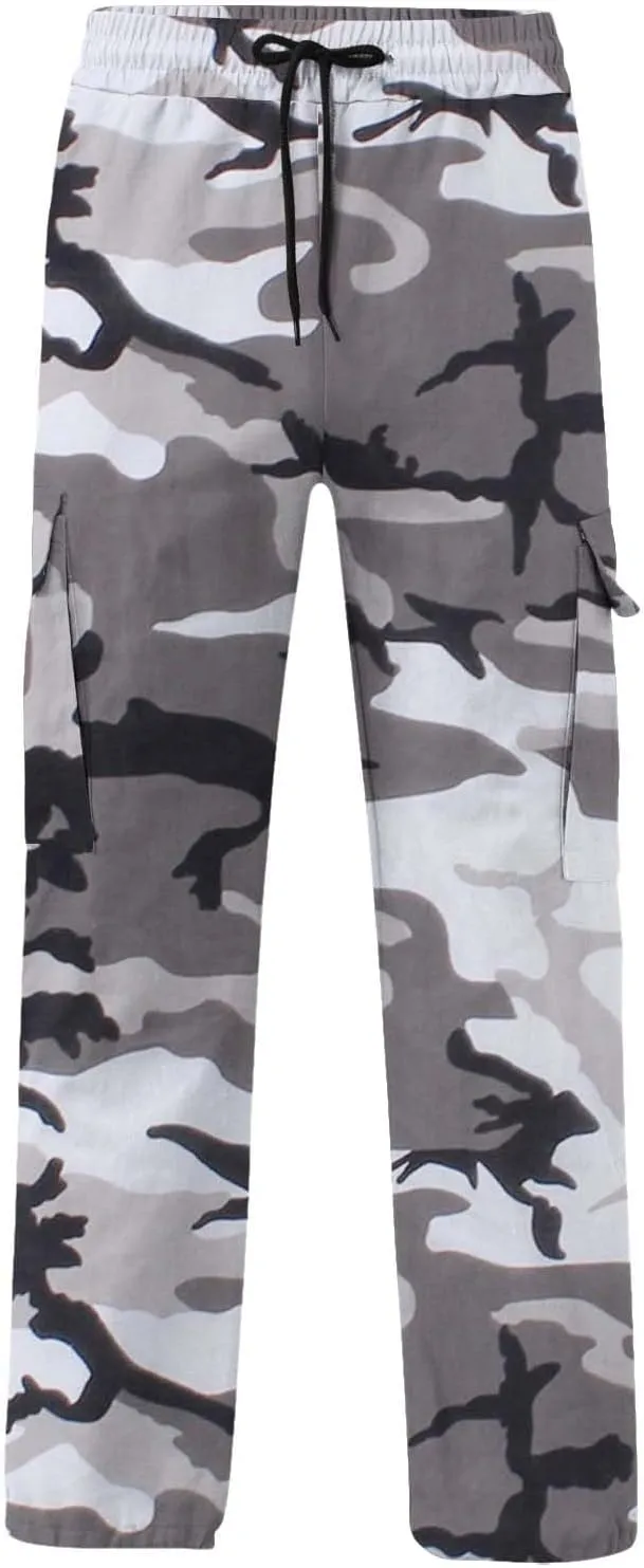 Mens Casual Joggers Pants Men's Winter Street Casual Sports Multi Pocket Up Solid Color Open Bottom Running