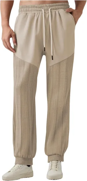 Men's Casual Track Pants Elastic Drawstring Splicing Sweatpant Summer Baggy Simple Sweatpant for Running Golf Travel
