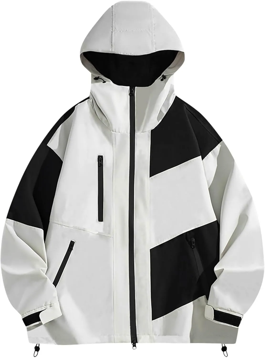 Men's Casual Waterproof Hooded Jacket Winter 2024 Outdoor Travel Raincoat Zip Up Trendy Breathable Rain Shell Jacket