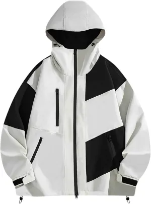 Men's Casual Waterproof Hooded Jacket Winter 2024 Outdoor Travel Raincoat Zip Up Trendy Breathable Rain Shell Jacket