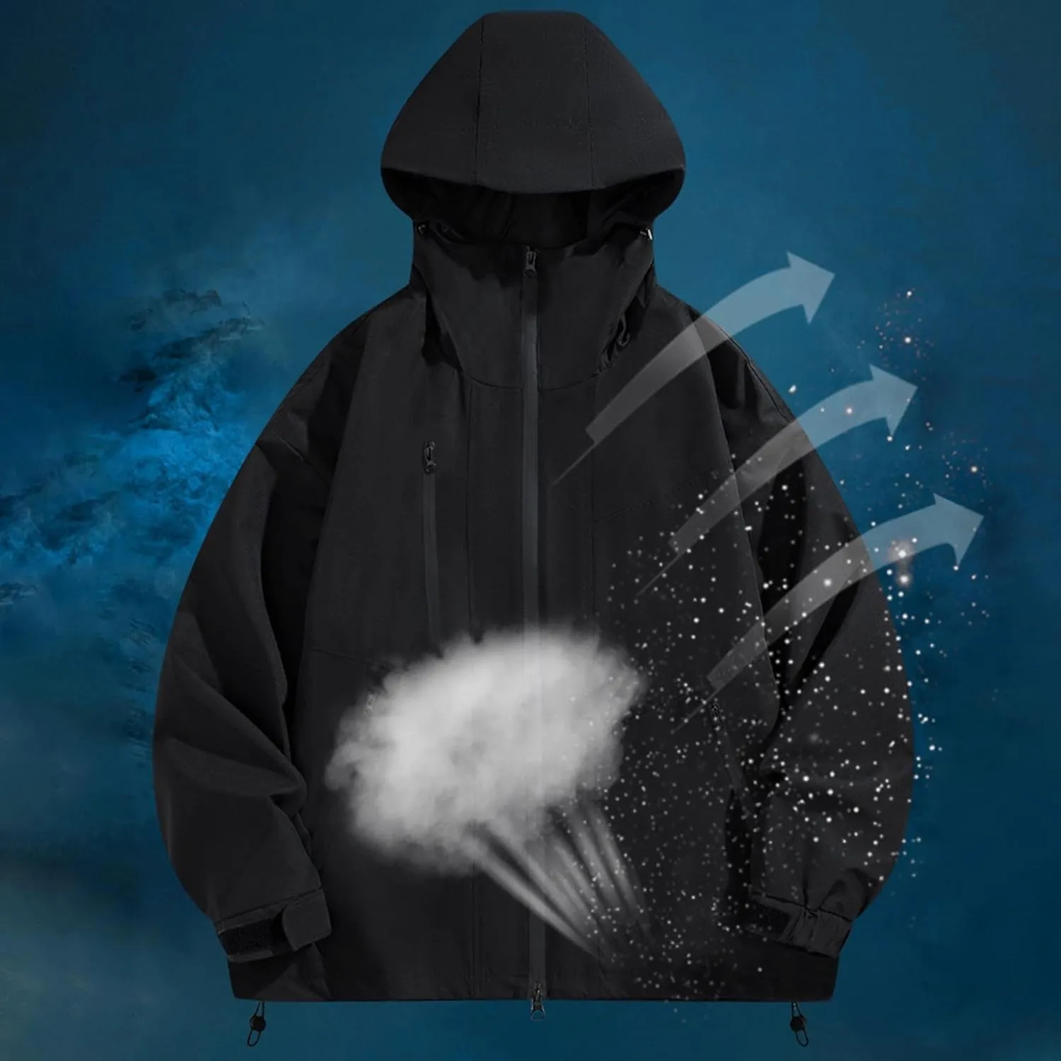 Men's Casual Waterproof Hooded Jacket Winter 2024 Outdoor Travel Raincoat Zip Up Trendy Breathable Rain Shell Jacket