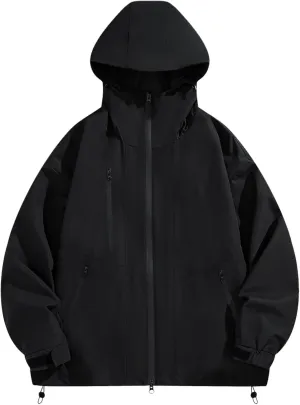 Men's Casual Waterproof Hooded Jacket Winter 2024 Outdoor Travel Raincoat Zip Up Trendy Breathable Rain Shell Jacket