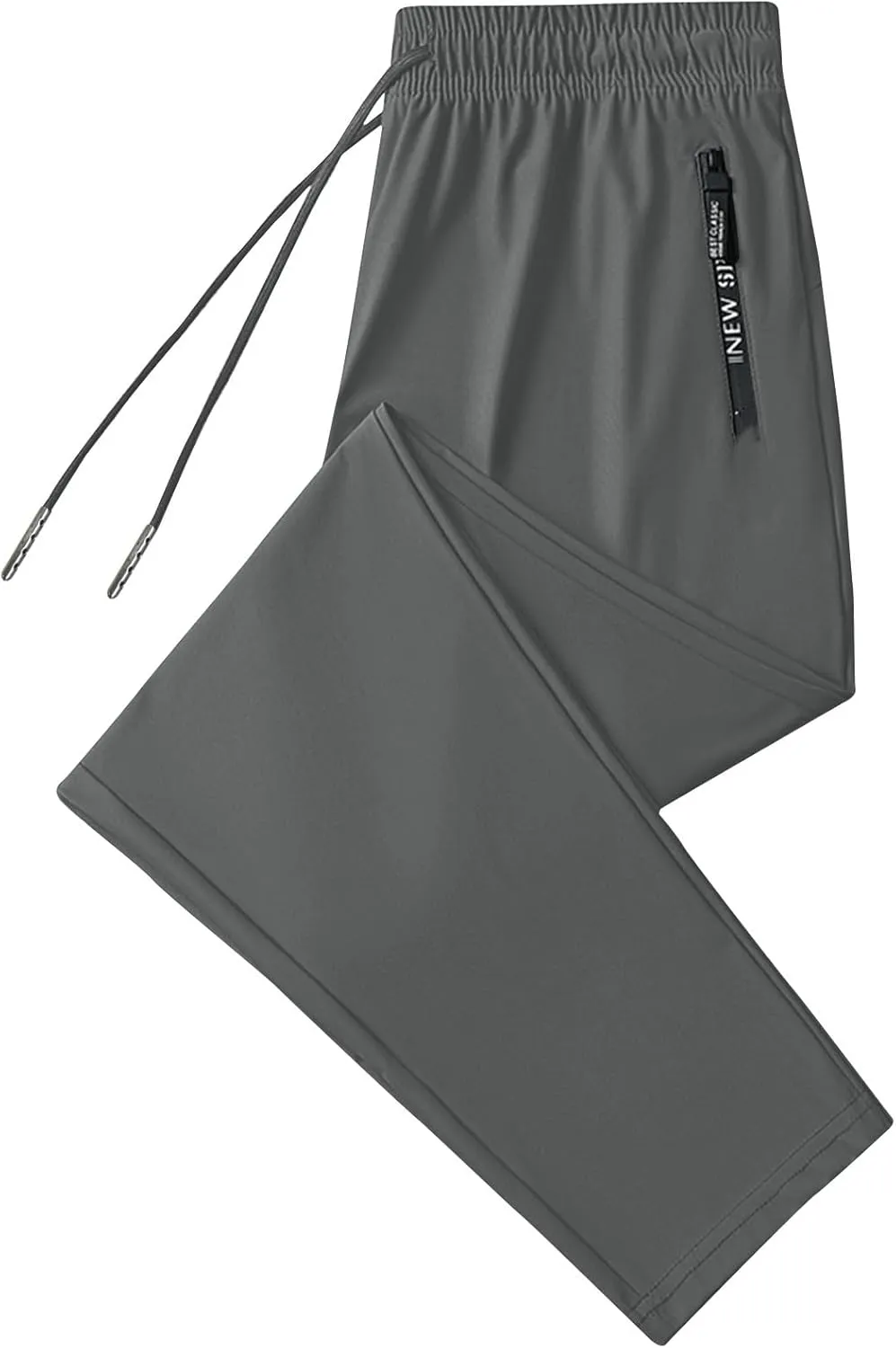 Mens Casual Workout Pants Stretch Athletic Pants Elastic Waist Pant Baggy Straight Leg Pants Zipper Pockets Trousers