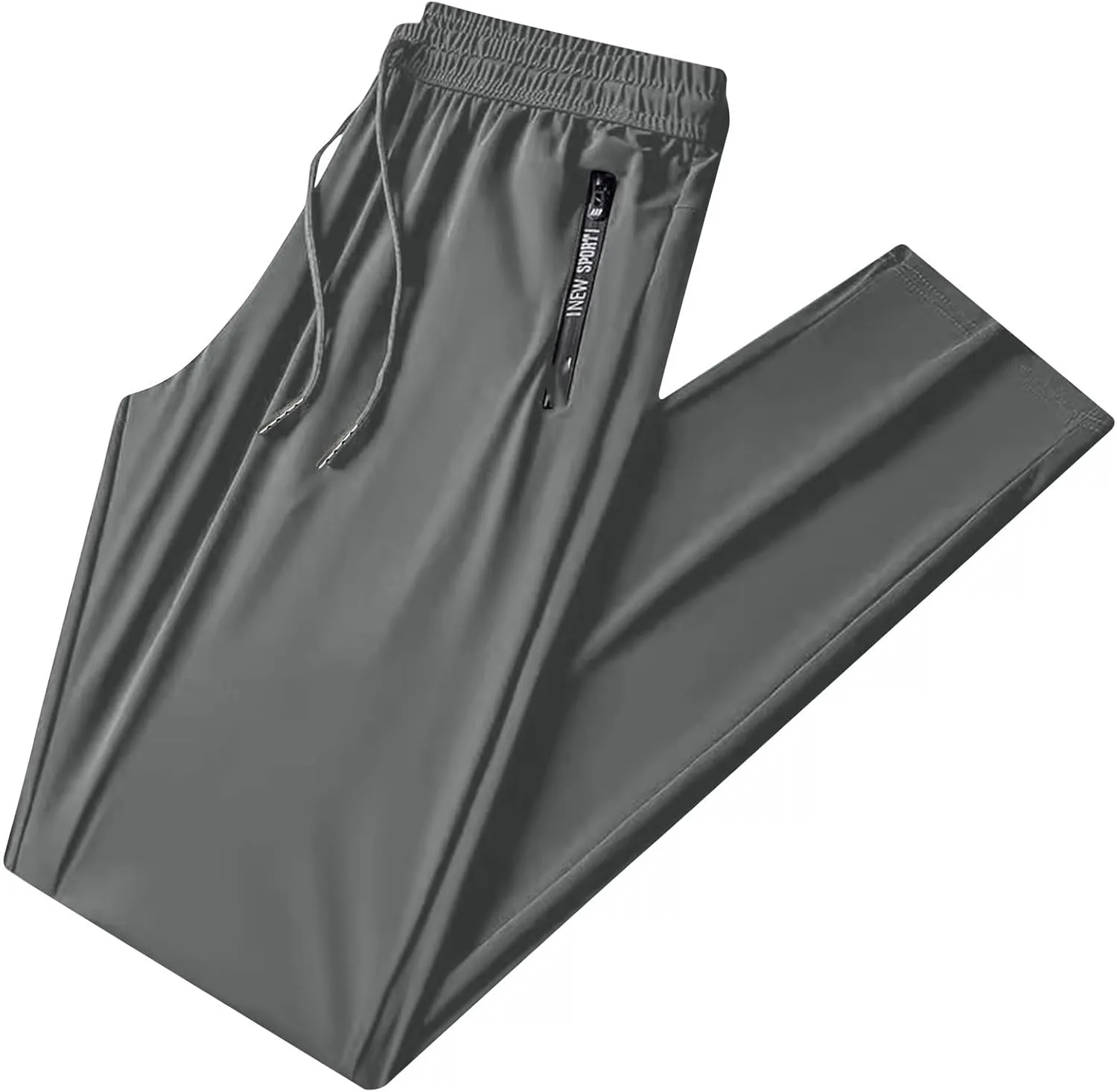 Mens Casual Workout Pants Stretch Athletic Pants Elastic Waist Pant Baggy Straight Leg Pants Zipper Pockets Trousers