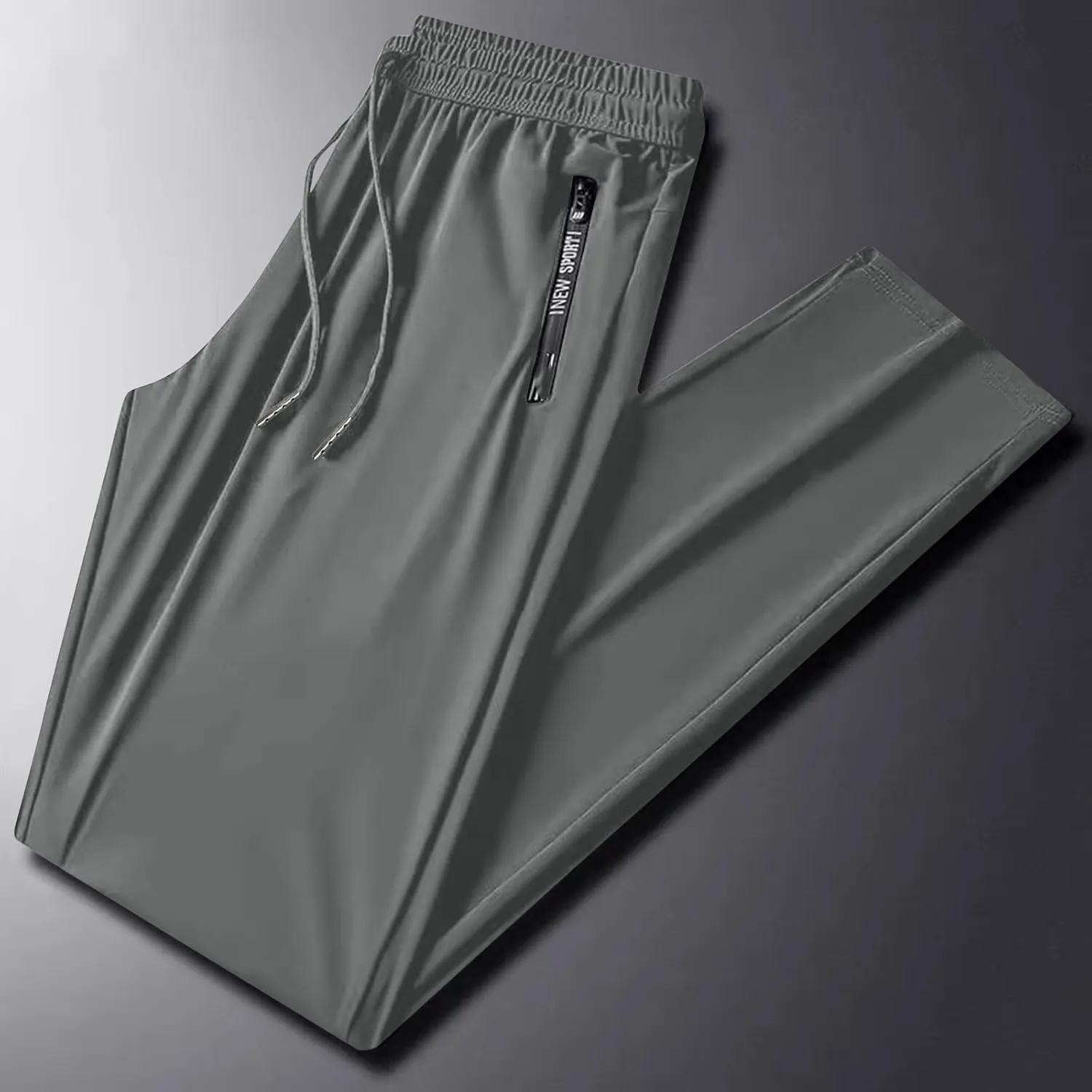 Mens Casual Workout Pants Stretch Athletic Pants Elastic Waist Pant Baggy Straight Leg Pants Zipper Pockets Trousers