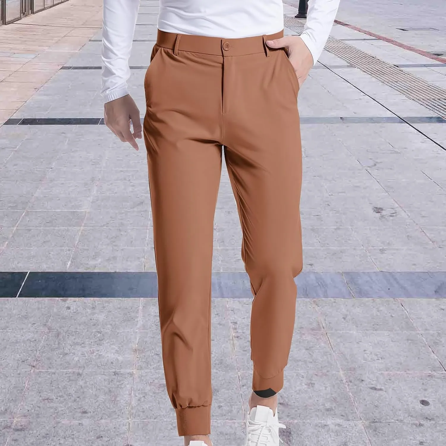 Men's Classic Fit Golf Pants Slim Fit Stretchy Work Dress Long Pant Lightweight Casual Office Trousers with Pockets