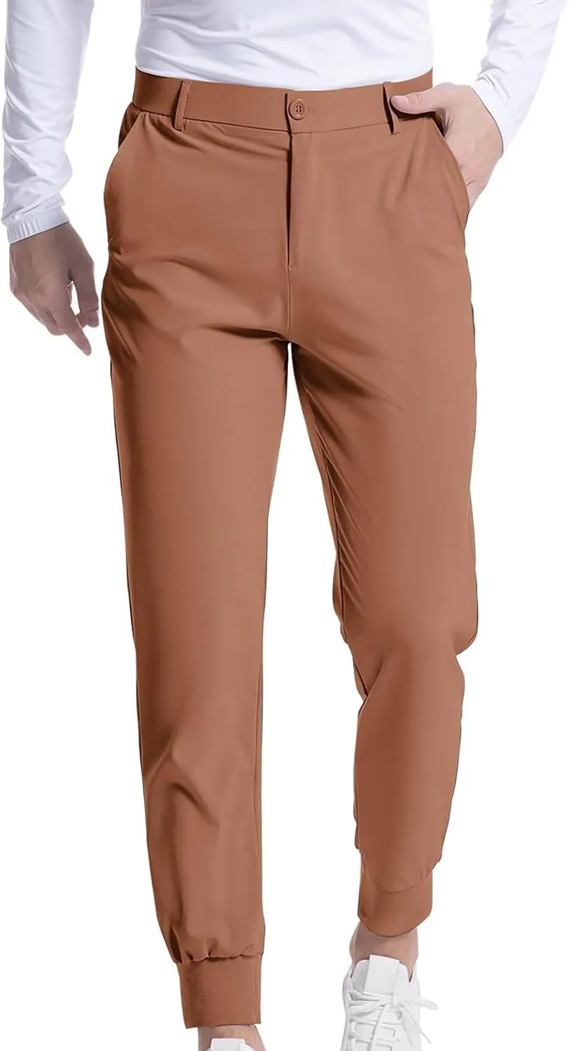 Men's Classic Fit Golf Pants Slim Fit Stretchy Work Dress Long Pant Lightweight Casual Office Trousers with Pockets