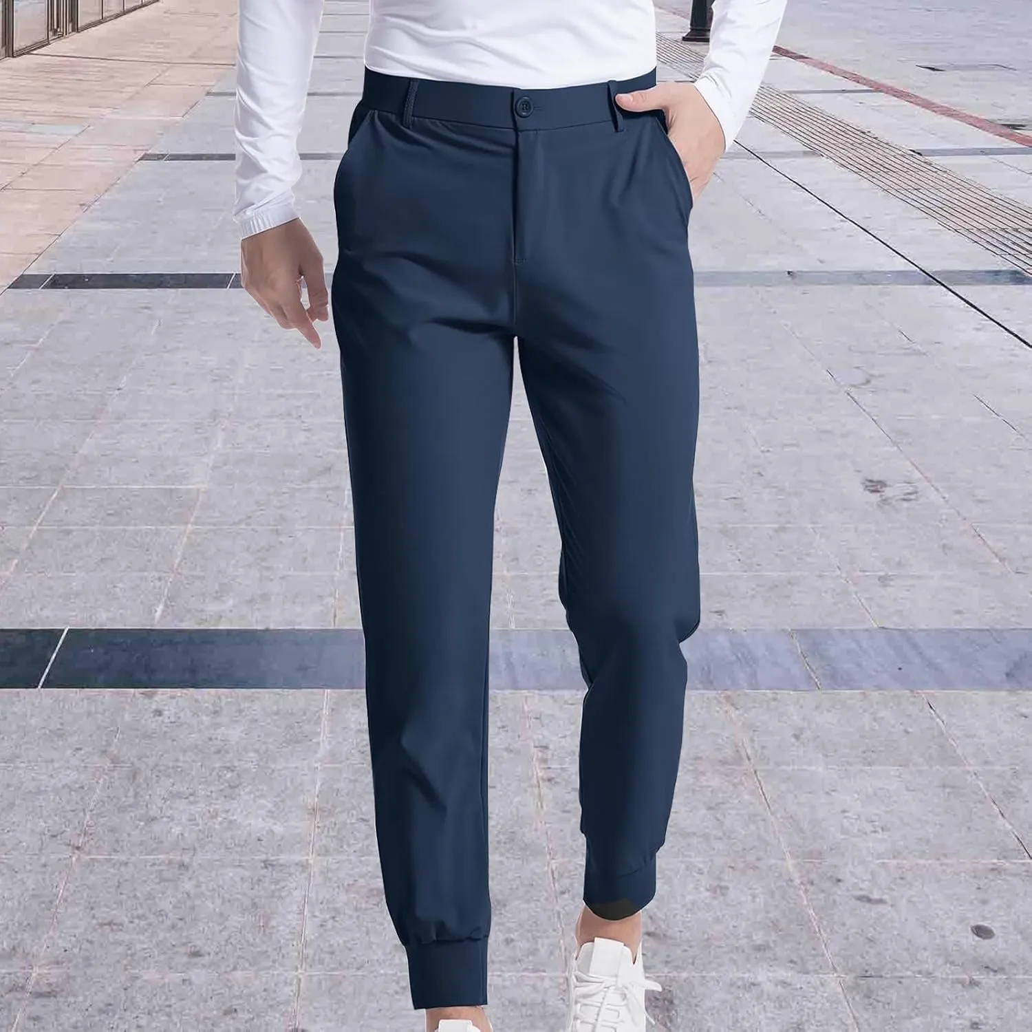 Men's Classic Fit Golf Pants Slim Fit Stretchy Work Dress Long Pant Lightweight Casual Office Trousers with Pockets