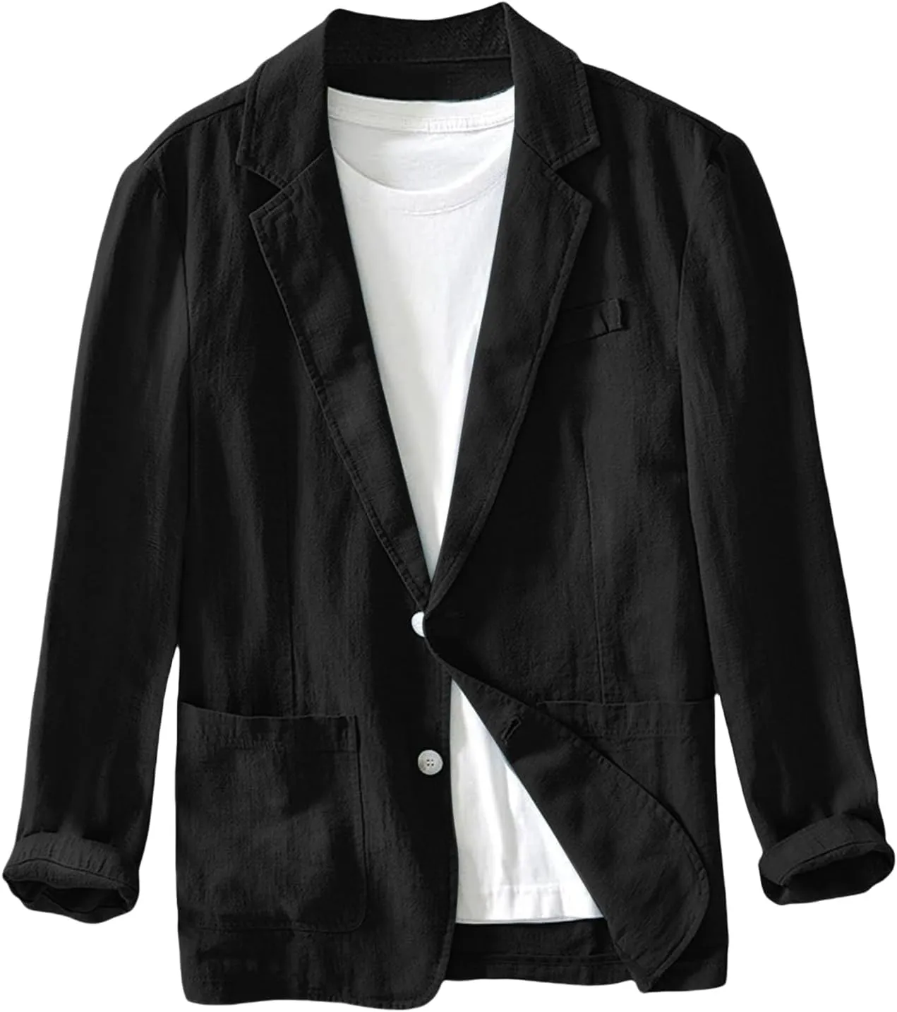 Mens Cotton Linen Blazer Lightweight and Thin Casual Sport Coat Solid Color with Two Button Pockets for Daily Suits