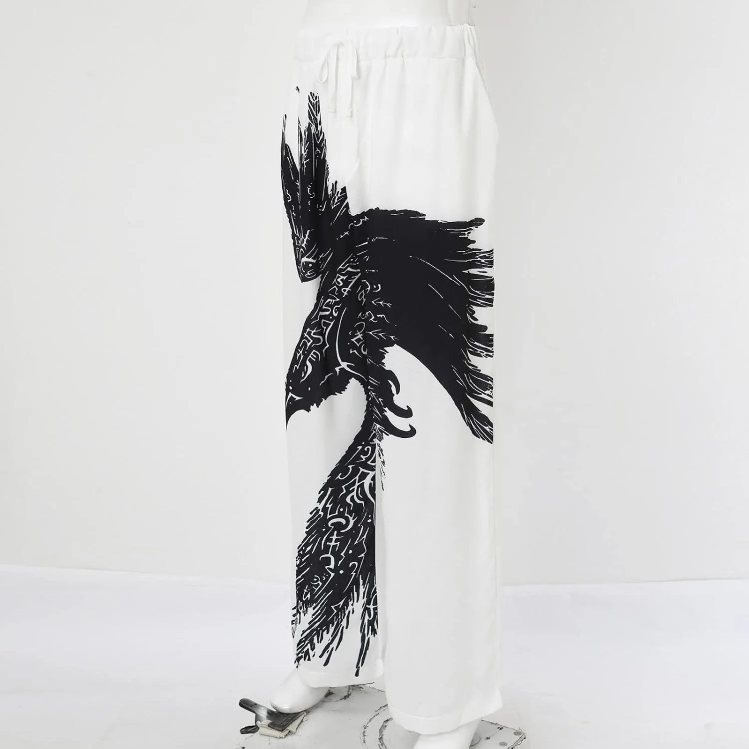 Mens Cotton Linen Pants Printed Drawstring Elastic Waist Casual Jogger Yoga Pants Plus Size Summer Beach Pants S-5XL