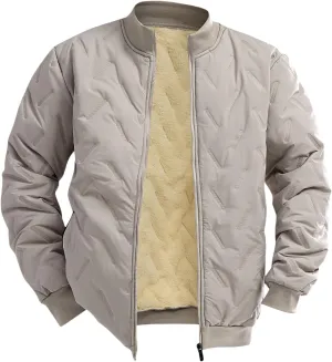 Men's Diamond Quilted Woolen Bomber Jacket Sherpa Lined Fleece Stand Collar Thicken Warm Winter Trendy Coat Outerwear
