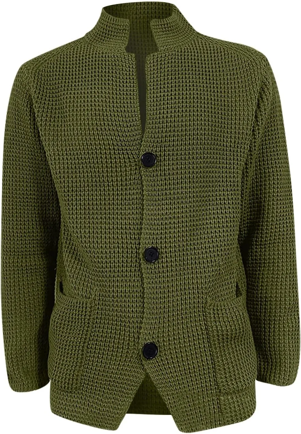 Men's Fall Button Down Knitted Cardigan Sweater Casual Stand Collar Winter Business Blazer Jacket with Pockets