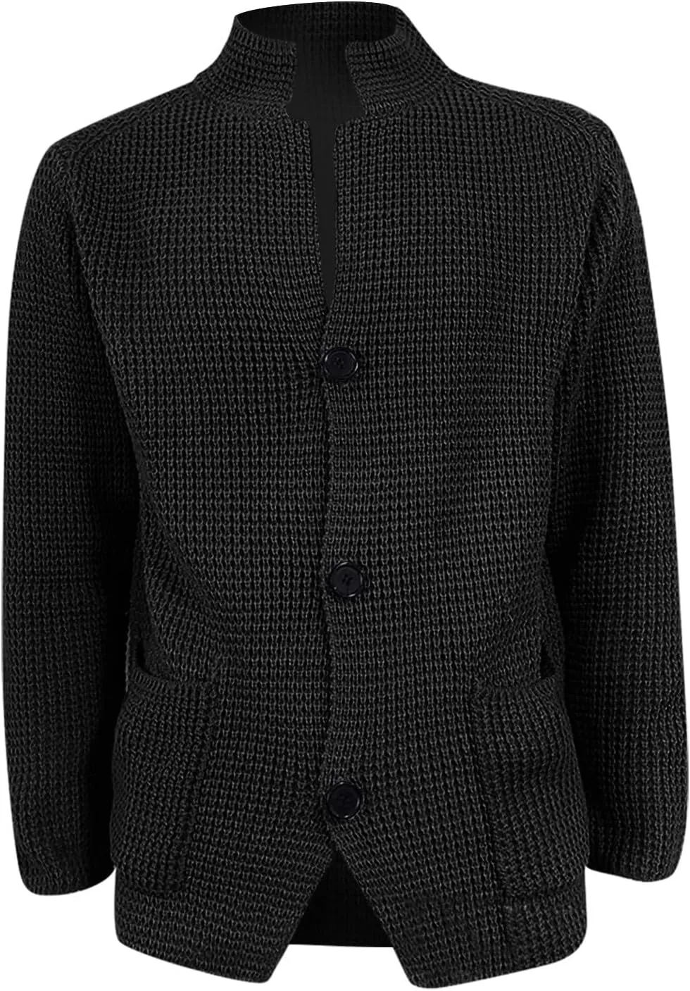Men's Fall Button Down Knitted Cardigan Sweater Casual Stand Collar Winter Business Blazer Jacket with Pockets