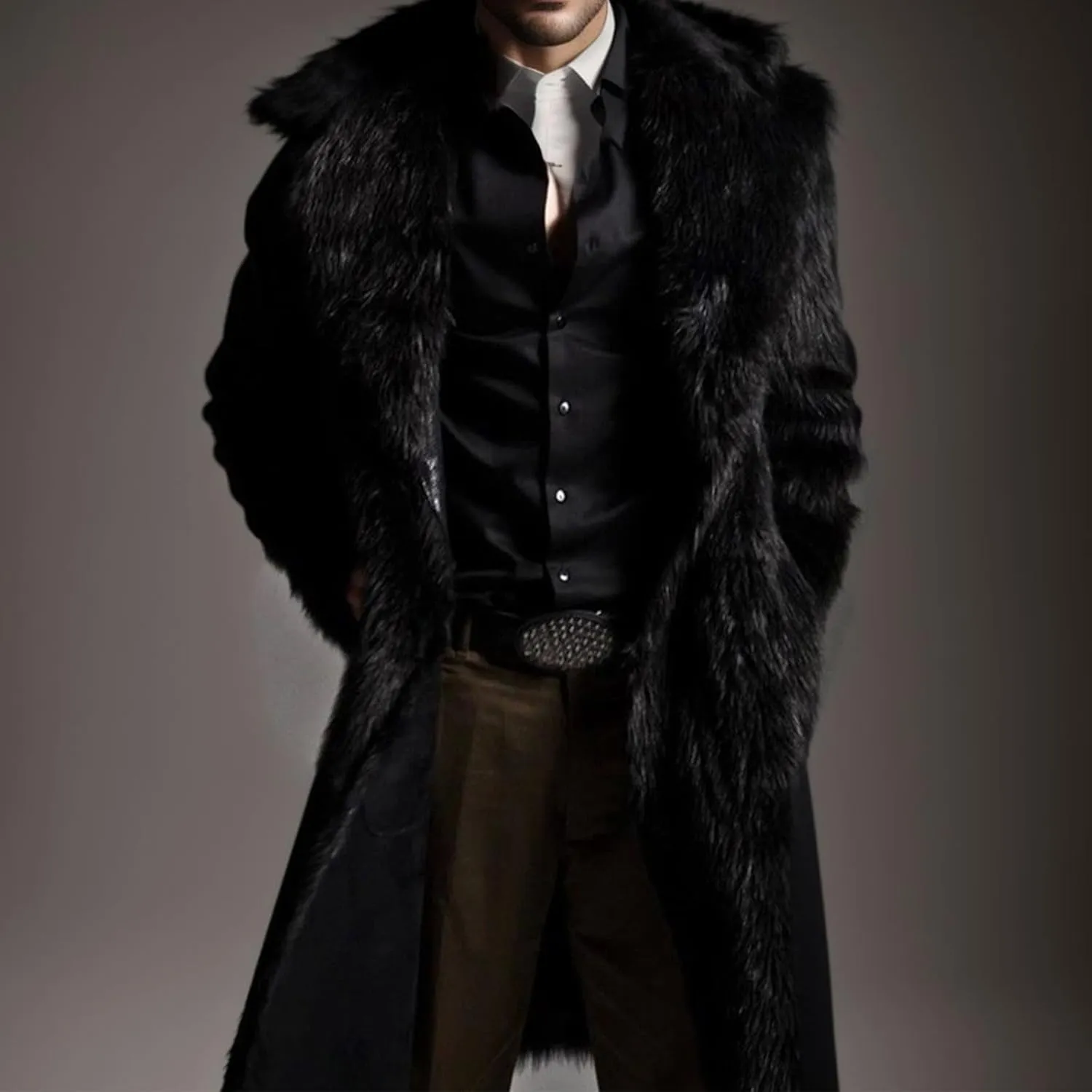 Mens Faux Fur Coat Jacket Maxi Winter Warm Thicken Furry Overcoat Luxury Business Fluffy Fur Y2K Cardigan Outerwear