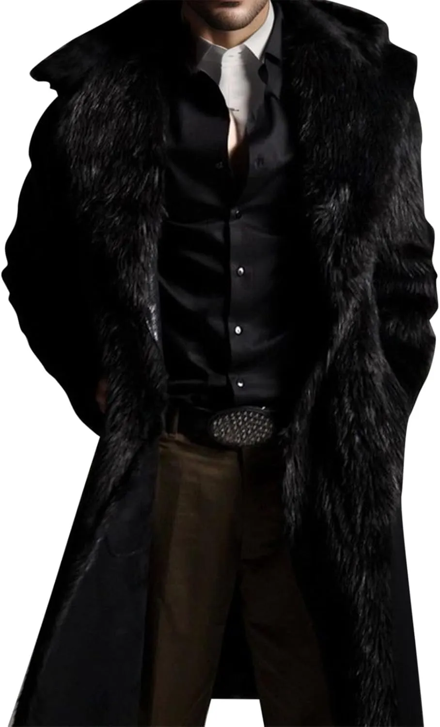 Mens Faux Fur Coat Jacket Maxi Winter Warm Thicken Furry Overcoat Luxury Business Fluffy Fur Y2K Cardigan Outerwear