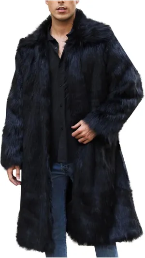 Men's Faux Fur Coat Winter Fashion Furry Fleece Trench Coat Men Winter Warm Faux Fur Overcoat Thicken Soft Jacket