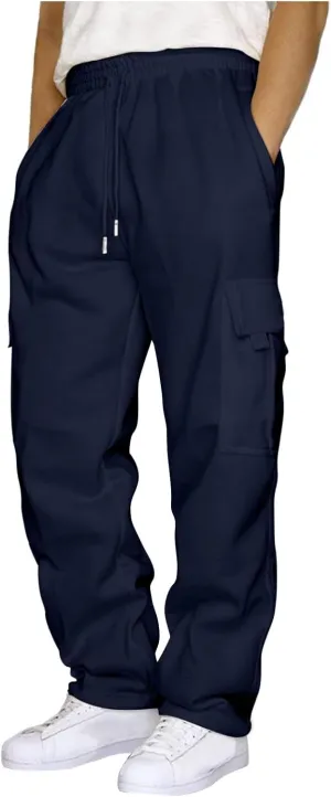 Men's Fleece Cargo Sweatpants Solid Color Running Fitness Pants Sweatpants Track Joggers Open Bottom Athletic Pants