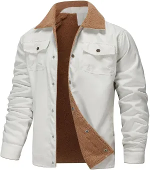 Men's Fleece Lined Jacket Trucker Jacket Button Down Jackets Turn Down Collar Jacket Faux Fur Coat Casual Winter Coats