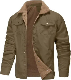 Men's Fleece Lined Jacket Trucker Jacket Button Down Jackets Turn Down Collar Jacket Faux Fur Coat Casual Winter Coats