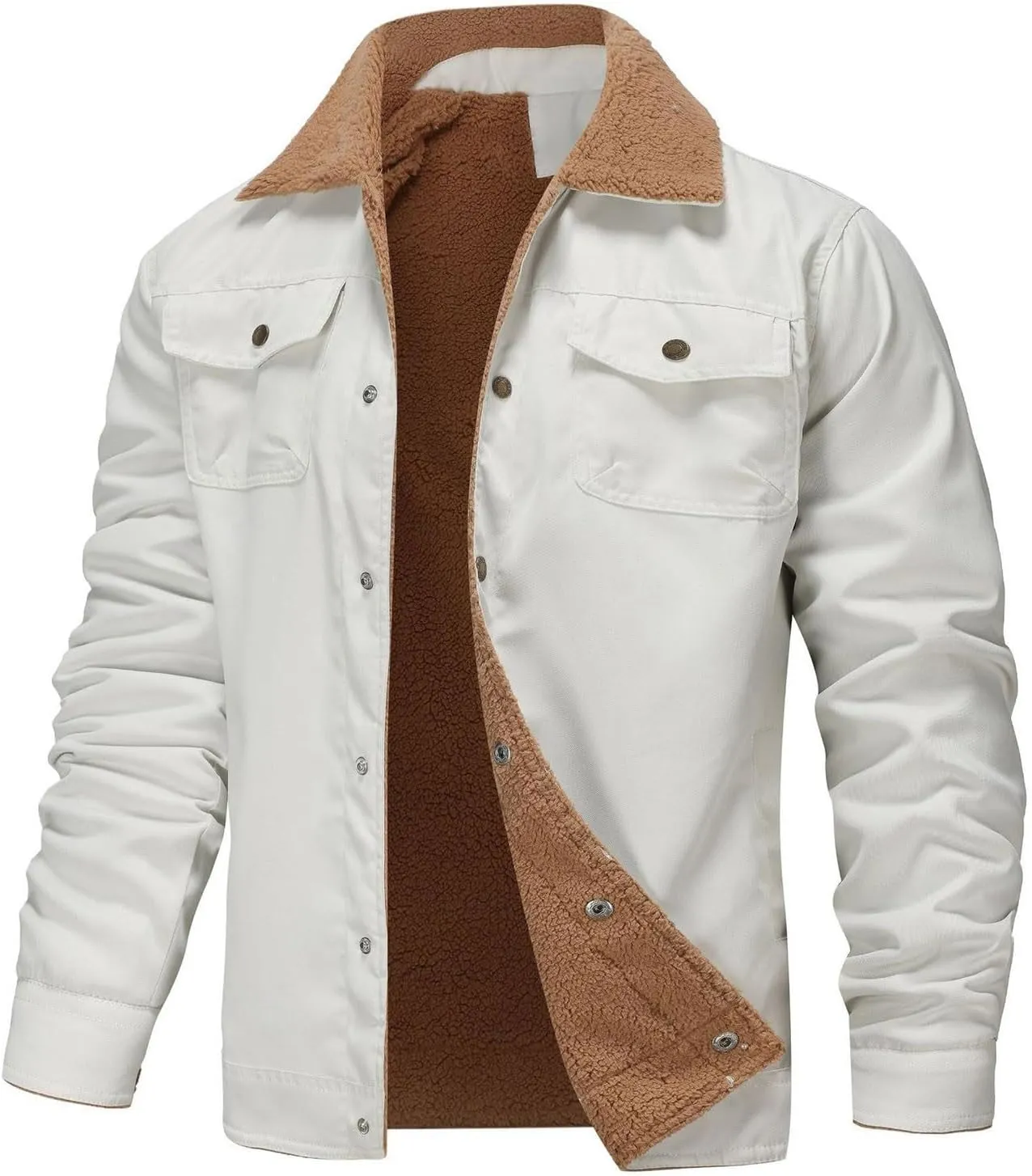 Men's Fleece Lined Jacket Trucker Jacket Button Down Jackets Turn Down Collar Jacket Faux Fur Coat Casual Winter Coats