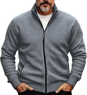 Mens Full Zip Fleece Mock Neck Sweatshirts Lightweight Knitted Cardigan Sweater Long Sleeve Slim Fit Cardigan Sweater