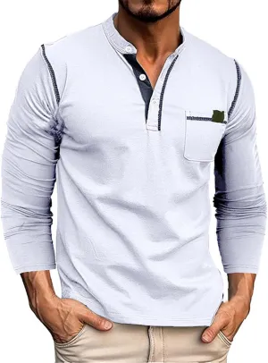 Mens Henley Shirts Long Sleeve Tactical Fleece Sweatshirt Button Pullover Sweater Casual Sweater Lightweight Pullover